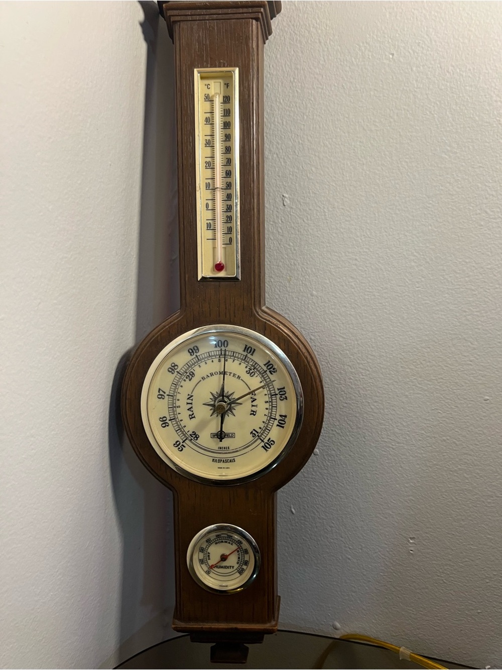 Vintage Style Brown Wall Barometer with Thermometer and Hygrometer